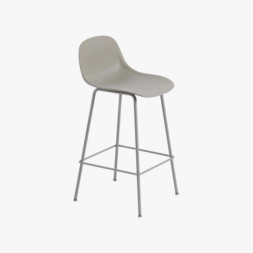 FIBER COUNTER STOOL WITH BACKREST GREY